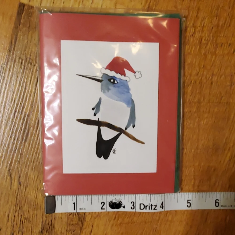 4‎ Original Paintings Santa Hummingbird Notecard Set